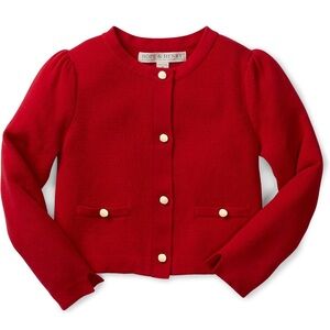 Red Hope & Henry Girls' Milano Stitch Cardigan Sweater with puff sleeve